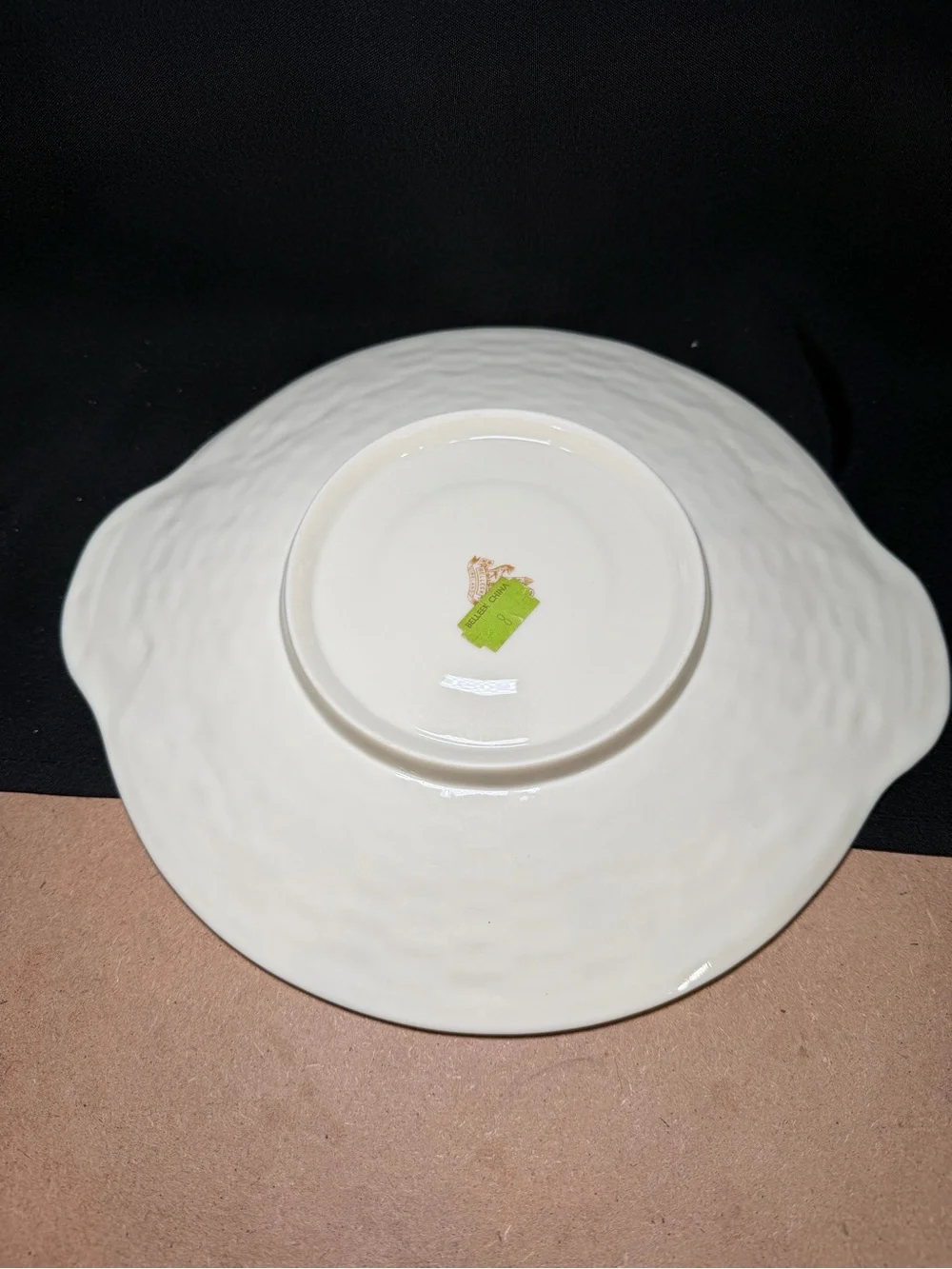 Vintage Belleek Shamrock Basket Weave Round Cake Plate Serving Tray Gold Mark